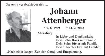 Traueranzeigen Von Johann Attenberger Mittelbayerische Trauer