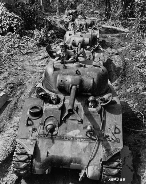 37 Infantry Division M4 Shermans Platoon In Column In Bougainville