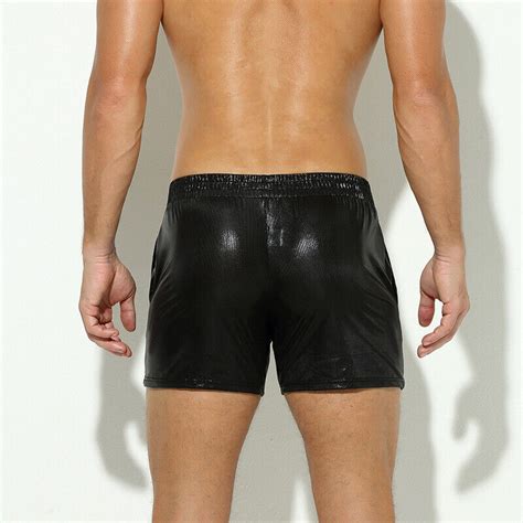 Men Faux Leather Shiny Metallic Swim Boxer Briefs Trunks Shorts Hot Pants EBay