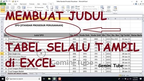 Cara Membuat Judul Tabel Tetap Tampil Di Excel Judul Tabel Selalu