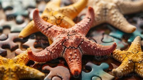 AI Generated Adorable Starfish Immersed In A Delightful Jigsaw Puzzle