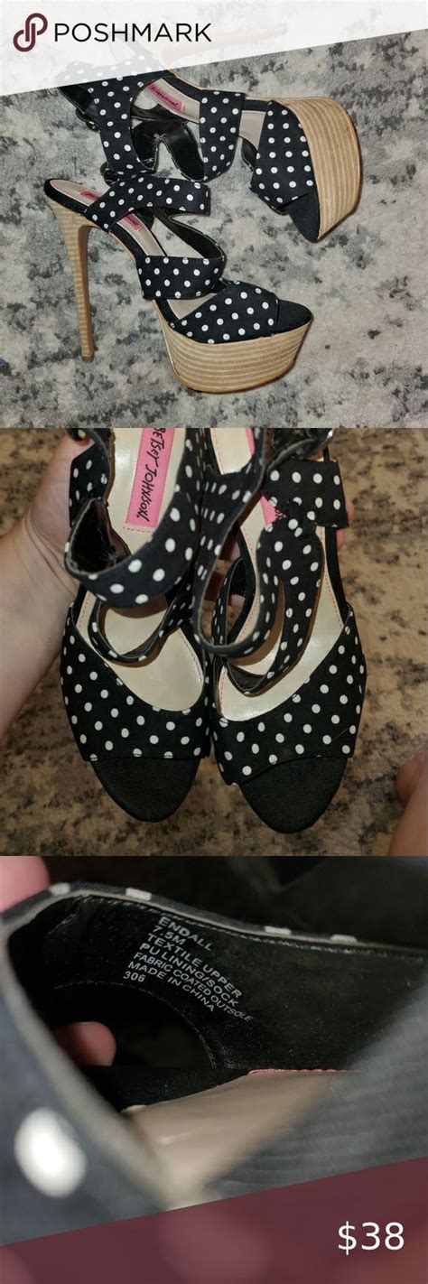 Betsey Johnson Black Polka Dot Heels Size 7 5M Polka Dot Heels Black