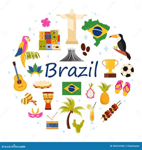 Brazilian Culture Elements and Landmark, Flag and Map of Brazil