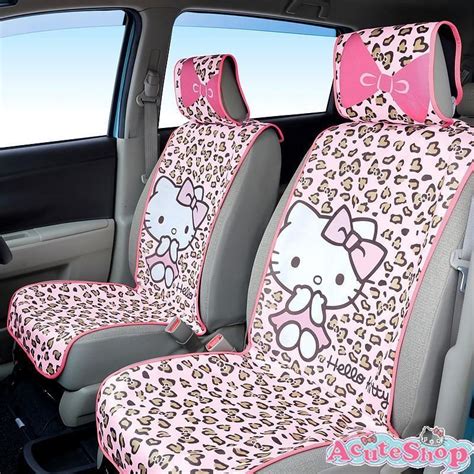 Hello Kitty Car Seat Covers 1 Pair Front Driver And Passenger Pink Leopard Print Hello Kitty