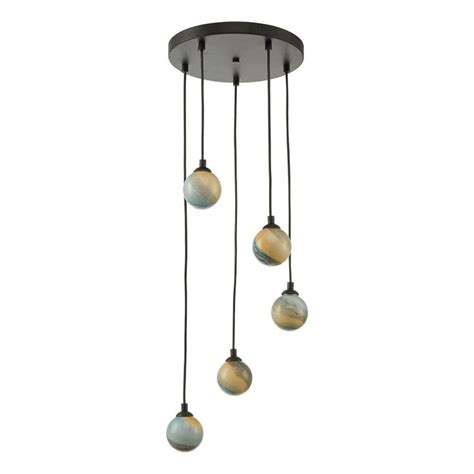 FEDERICO 5 Light Pendant Cluster Black With Planet Art Glass Globe