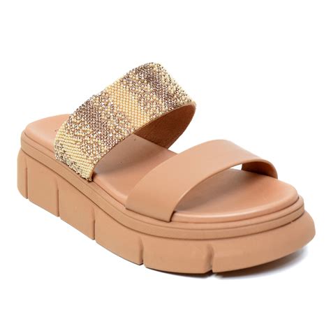 Rasteira Moleca Flatform Strass Feminino Nude Compre Agora Cabana