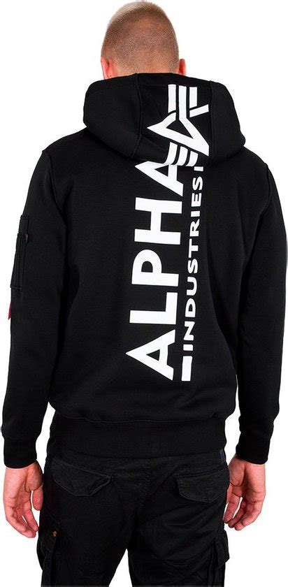 Alpha Industries Hoodie Back Print Zip Black L