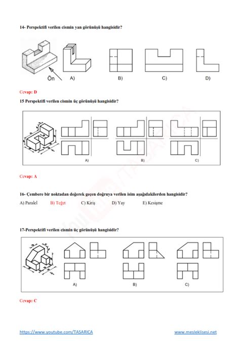 Teknik Resim Dersi sınav ve çalışma soruları 3 mesleklisesi net