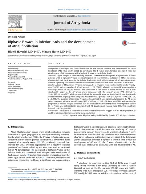 (PDF) Biphasic P wave in inferior leads and the development of atrial ...