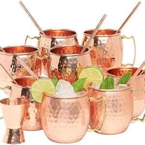 Pure Copper Moscow Mule Mugs Set Of Oz W Straws Jigger