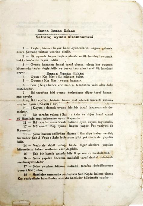 Satranç Oyunu Nizamnamesi Meşhur Irak Cephesi Kahramanlarından Hamza