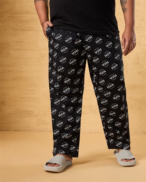 Buy Men S Black All Over Printed Plus Size Pyjamas Online In India At