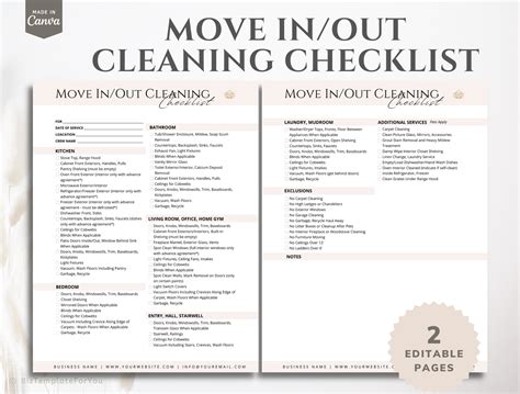 Move Inout Cleaning Checklist Editable House Cleaning Checklist