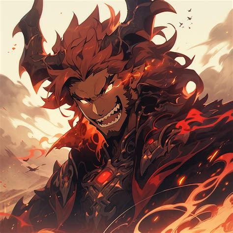 Premium Photo | Anime character with red hair and a demon like face ...