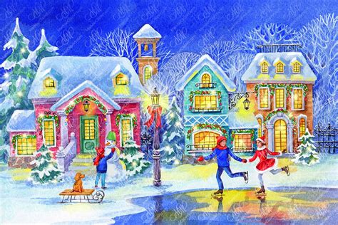 Christmas Town Winter Scenes • MarMarClipArt