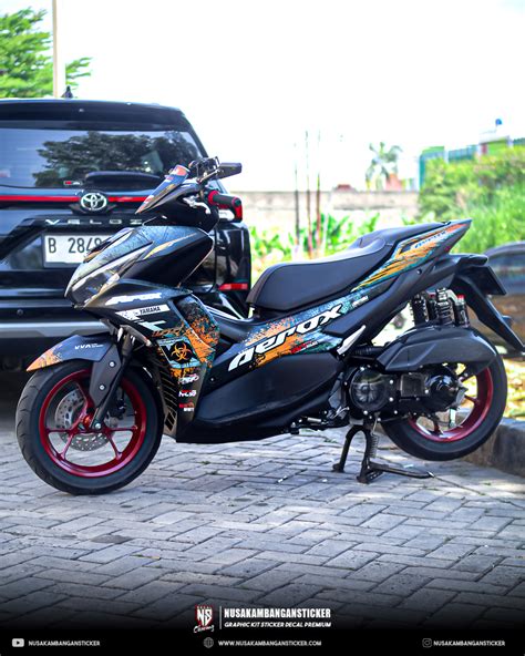 Desain Motor Yamaha Aerox Connected Bercak Oren Abu Abu Fullbody