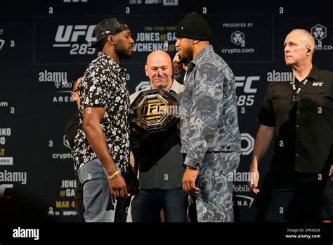 Las Vegas Nv March L Jon Jones And Cyril Gane Face Off On Stage