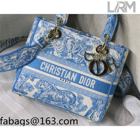 Dior Medium Lady Dior Bag In Cornflower Blue Toile De Jouy Embroidery 2021