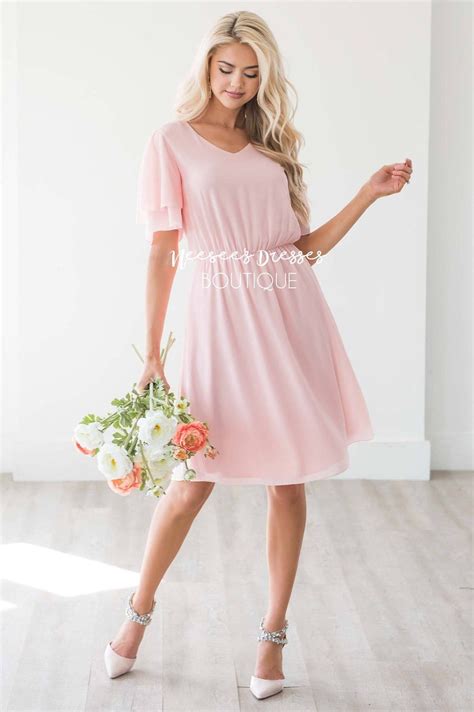 Blush Pink Chiffon Dress Modest Bridesmaids Dresses