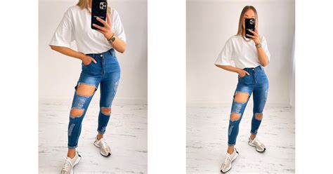 Lorna High Waisted Jeans With Extreme Rip Detail In Denim Ikrush