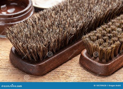 Brush For Shoes Cleaning And Polishing Shoes With Brushes Stock Photo