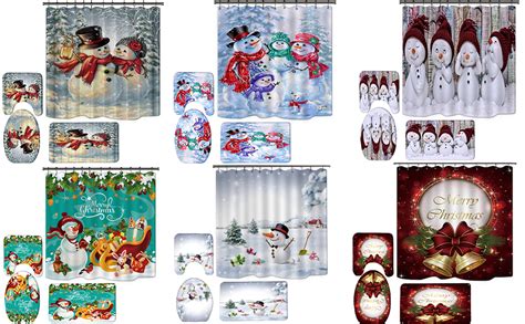 Pcs Christmas Shower Curtain Sets Xmas Bathroom Set Toilet Seat