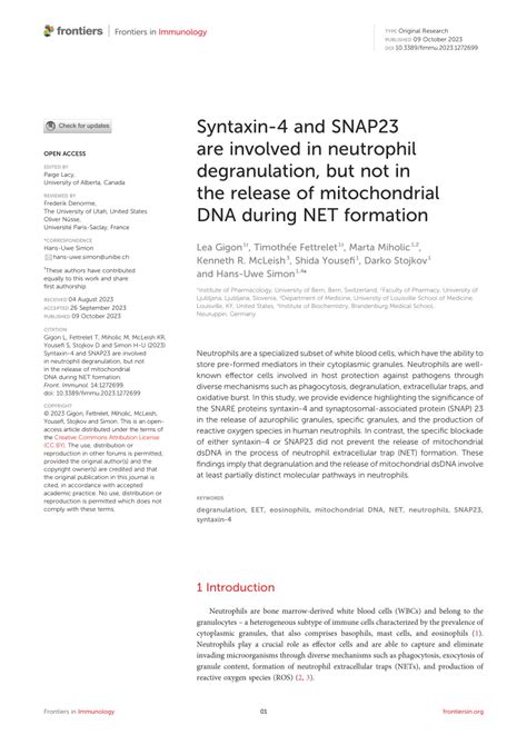 PDF Syntaxin 4 And SNAP23 Are Involved In Neutrophil Degranulation