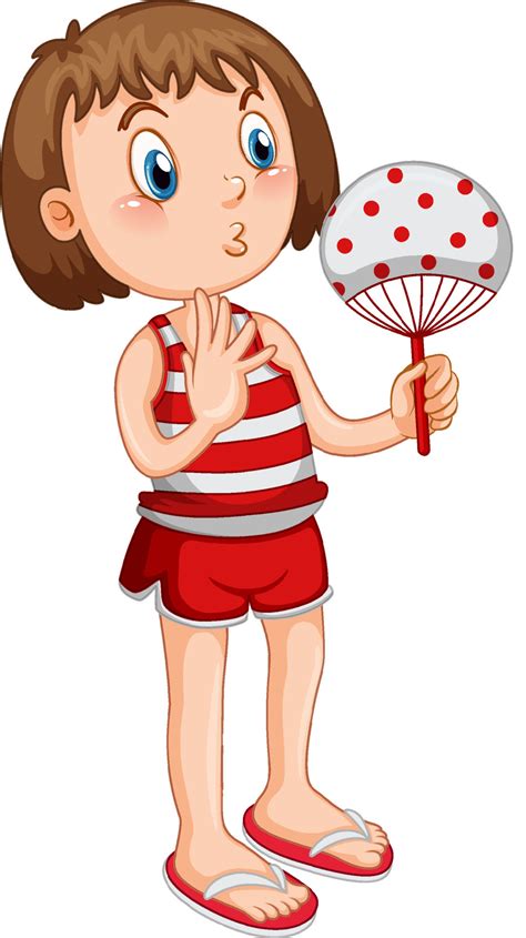 Cute girl in red outfit holding hand fan 7498824 Vector Art at Vecteezy