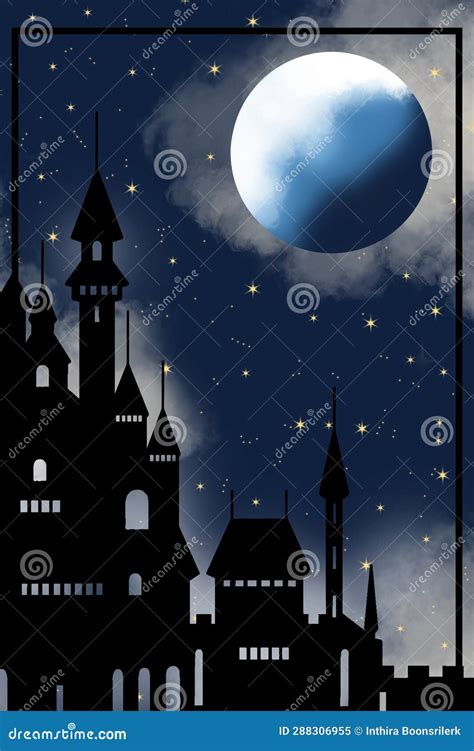 Castle at Blue Night with Full Moon Stock Illustration - Illustration of darkness, font: 288306955