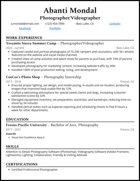 3 Photographer Videographer Resume Examples For 2024