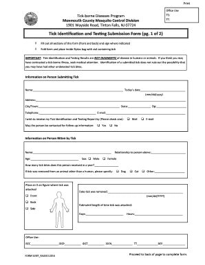 Fillable Online Tick Identification And Testing Submission Form Pg