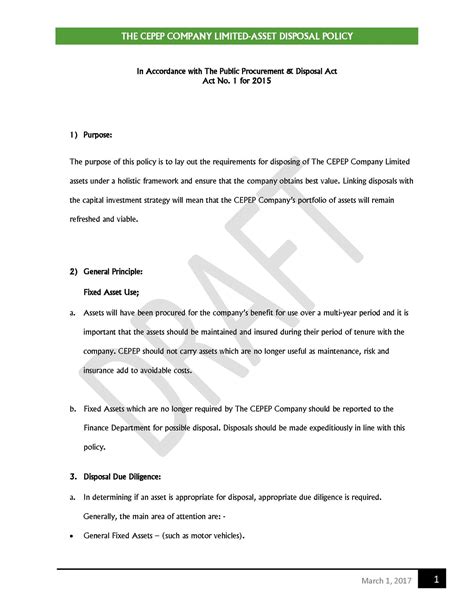 Cepep Asset Disposal Policy The Cepep Company Ltd