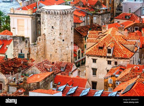 Split, Croatia. Aerial view of Split, Croatia. Old historical buildings ...