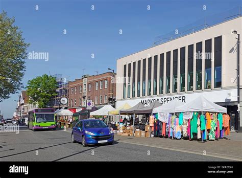 Brentwood Essex Shopping High Street Scene Market Stall Traders On