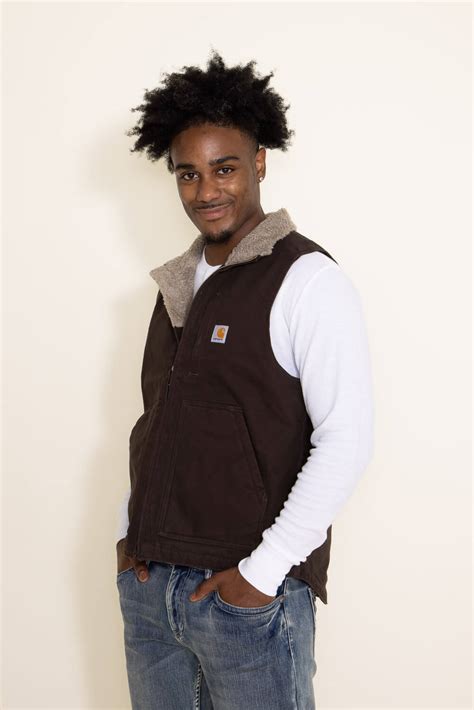 Carhartt Duck Sherpa Lined Mock Neck Vest For Men In Brown 104277 Dk Gliks