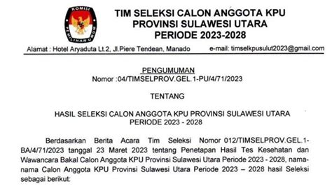 Berikut 10 Bakal Calon Anggota Kpu Sulawesi Utara Lolos Tes Kesehatan