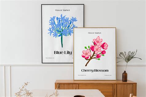 Color Pencil Drawing Flower Market Poster Set Of 9 Essential Etsy