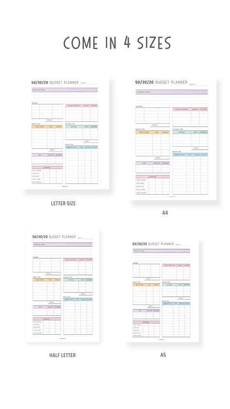 50/30/20 Budget Template Printable – mrsneat