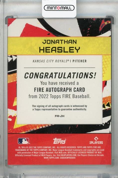 Mint Topps Fire Kansas City Royals Jonathan Heasley