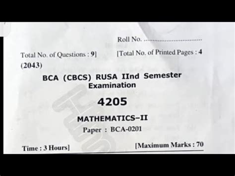 BCA Mathematics II BCA 0201 2nd Sem Previous Year Question Paper Hpu