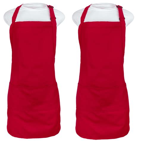 Plain Apron With Adjustable Neck Two Pockets Red