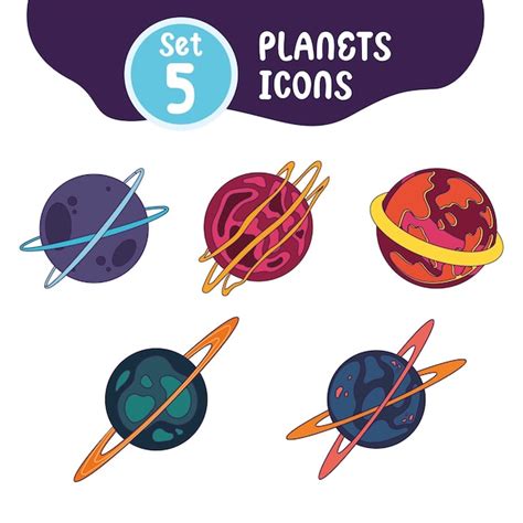 Premium Vector | Set of different colored sci fi planet icons vector