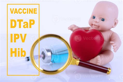 Vaccines DTaP, IPV, HIB. Medical concept of vaccination of a newborn in the first three months