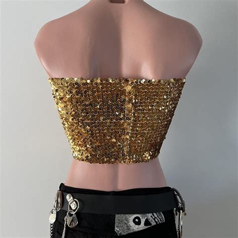 Super Cute S Disco Vintage Gold Sequin Boob Tube Depop