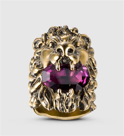 Gucci Lion Head Ring With Swarovski In Metallic Lyst