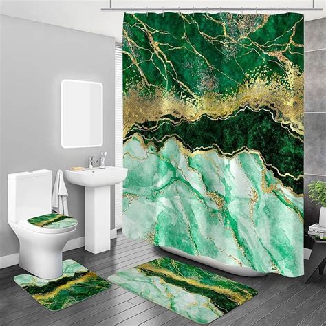 Enhance Your Bath Space With Luxurious Green Marble Shower Curtain