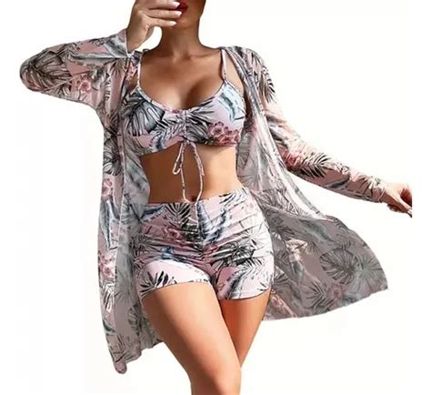 Juego De Traje De Baño Bikini Para Mujer Con Abrigo 3 Piezas Meses sin interés