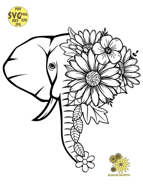 Elephant Svg Floral Svg Floral Animal Svg Daisy Svg Plant Svg