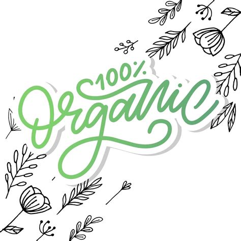 Organic Brush Lettering Hand Drawn Word Organic With Green Leaves