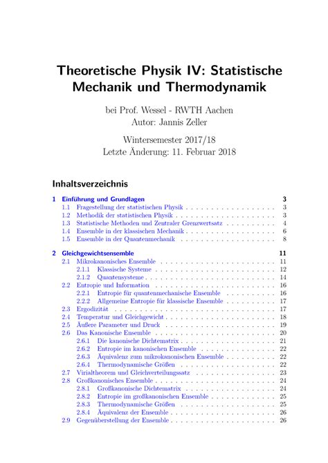 Statistische Physik Theoretische Physik IV Statistische Mechanik Und